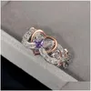 Band Rings Creative Womens Heart With Romantic Rose Flower Design Engagement Love Ring Aesthetic Jewelry Drop Delivery Dhk35