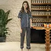 Home Clothing gestreifte Schlafpyjamas für Frauen Kurzarm Dessous Set Seiden Frauen Pijamas