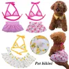 Hundekleidung Sommer Haustier Bikini Set Strand Badeanzug sexy Sling Party Kostüm Leopardenkleider Hawaiian Kleid süßer Rock