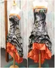 2016 Orange Camo Court Robes de bal Robes sans bretelles Pick Up CORSET SATIN ELASTIQUE Lacet Up Backless Evening Party Robes High Low Country1144148