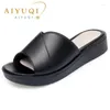 Hausschuhe aiyuqi Frauen Sandalen echtes Leder Sommer Open-Toe-Schuhe große Größe 41 42 43 Mama Wedge Slides