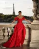 Party Dresses Off Shoulder Red Satin Dress With Slit Floor Length Evening For Women Custom Made Bodycon Feather Ever Pretty