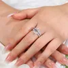 D Color Large Sqaure Moissanite Engagement Rings 925 Sterling Sliver 18k White Gold Plated Wedding Band Ring Jewelry For Women Nice Gift