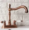 Torneiras de pia do banheiro 360 Bacia giratória Torneira Red Copper Antique Hole duplo Montado de cozinha montada na cozinha fria e de água Taps drg049