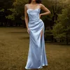 Kvinnor Satin Kvinna Eleganta formella klänningar Maxi klänning Silky remmen Push Up Fishbone Ruched Party Evening Prom Gala Vestidos 240408