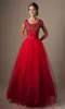 Kırmızı balo elbisesi mütevazı balo elbiseleri kapalı kollu kare kısa kollu balo palyaçolar kabarık aline lise resmi parti elbiseleri che9389632