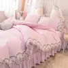 Zestawy pościeli wybuchowe dziewczęce różowe nadruk w stylu księżniczki czteroczęściowy spódnica łóżka i zestaw do łóżka