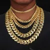 Hip Hop New 5 Size Width Real Gold Electroplated Copper Large Cuban Chain Inlaid with Full VVS diamond Button Necklace