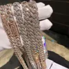 Popularny wypełniony złotem Sterling Sier Sier Out Out Micro Pave 3 rzędy VVS MOISSANITE Cuban Link Naszyjnik