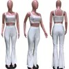 Sexig tvådelar som är sommarkläder för kvinnor Spaghetti Strap Strapless Bh Crop Tops+Bell Bottom Flare Pants 2 Piece Club Outfits