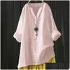 Chemises de chemises pour femmes Summer 2024 Blouse de lin en coton lâche décontracté plus chemise de taille plus à manches longues surdimensionnées vintage élégante bouton OTFS6