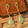 Vintage glazen paleis oorbellen edelsteen ingelegd met diamant koper vergulde turquoise oorbellen middeleeuwse sieraden nieuw ontwerp dj-04a