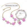 Chaînes 3pcs / ensemble Collier de chaîne de charme de fleur avec perles Bracelet Ring Jewelry Ensemble pour filles Gérose Générale d'anniversaire Gift