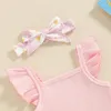 Set di abbigliamento principessa bambine vestiti estivi pantaloncini cortometraggi set di maniche pagliaccetto con stampa floreale e abiti per neonati a banda per capelli