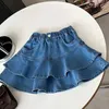 Ragazze per bambini in denim Short Short Short Gonne arruffate di torta Arrivo per bambini Princess Casual Skirt Style Korean Cute Cotton Skirt 240329