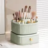 Storage Boxes Rotating Makeup Brushes Lipsticks Holder With Divider And Drawer Plastic Desktop Organizer Hair Accessories Jewelry Box