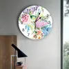 Wall Clocks Flowers Colorful Watercolor Clock Modern Design Living Room Decoration Kitchen Mute Watch Home Interior Decor