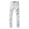 Lila Marke Jeans Mode hochwertige High Street White Patch Loch Reparatur niedriger konvexer Denimhose 28-40 Hose Größe