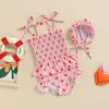 Jednoczęściowe 3PCS Baby Girls stroje kąpielowe bikini set sercowe nadruk plisowane czołgi+szorty+kapelusz kostium kąpielowy dla niemowląt maluchów 0-24m