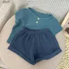 Set di abbigliamento set di abbigliamento 2023 bambini per bambini cortometraggi a maniche corte 2 pezzi per bambini in costume estate abito da ragazza 1-5 anni C240413