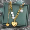 Colliers pendants punk double couche amour coeur perle chaîne de clavicule épaisse 14k