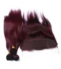 Wine Red Human Hair Bundle Forme avec la fermeture frontale droite 99J Bourgogne 13x4 Oreille à oreille Clôture frontale avec Virgin Hair9959183