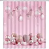 Shower Curtains Christmas Curtain Pink Ball Gift Pattern Waterproof With Hooks Fabric Bathroom Decoration