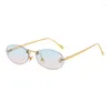 Lunettes de soleil Elbru femmes hommes métal monnaie sans gradient ovale verres de soleil mode diamant lettre uv400 lunettes