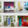 Rideaux de douche Town Town Street Curtain Blue Porte Berceuse Plant plane de fleur Plant Imprimée Mur Decor Sclinant Salle de bain Écran