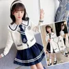 Kledingsets Japan schooluniform meisjes trui jas shirts plaid geplooide rokken 3 stks jk pak lente herfst katoen geknikt vest