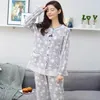 Hemkläder ren bomull sexig pyjamas set damer nattkläder toppar långa byxor spetsar nighties skilda sömnkläder slitage grå