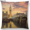 Pillow Forest Rivers Countryside Cabin Counds Gardens Décolleté Peinture d'huile Fairy Tale Lighthouse Cover Sofa Throw Case