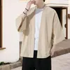 Camicie casual maschile da uomo Shirt a colori solidi Cardigan estivo in stile cinese con tessuto traspirante a tre quarti