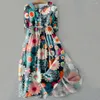 Party Dresses Women Bohemian Dress Breathable Clothing Style Cartoon Flower Printed Midi With For Dating