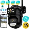 IP Kameralar Harici WiFi PTZ Kamera Çift Lens 4K 8MP HD Açık IP Kamera 4MP Otomatik İzleme Güvenlik Koruması CCTV Gözetim ICSEE P2P 240413