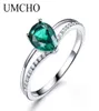 Umcho Green Emerald Gemstone Sings for Women 925 Silver Silver Jewelry Romantic Classic Water Drop Love Ring Y04209857614