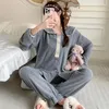 Kadın pijama 2pcs kalınlaştırılmış mercan kadife pijama setleri kış kawaii kıyafetleri uzun kollu düğme üst pantolonlar peluş pijamalar kadınlar için