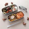 Dinware 1 stks 900 ml Gezond materiaal Lunchbox 2 Laag Tarwe Straw Bento Boxen Vers houden Microwave-servies