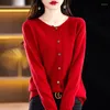 Tricots pour femmes Poulain en tricot en laine fine Automne d'hiver Office Offise Couleur solide Cardigan à manches longues décontractées