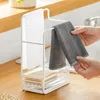 Kitchen Storage Towel Rag Cloth Rack With Drain Pan Tray Multifunction Dish Brush Sponge Holder Shelf Wall Mount Countertop Sink