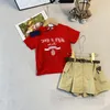 Dzieciowe zestawy ubrań dziewcząt z drukowaniem koszulki z krótkim rękawem Trójkąt Trójkąt etykietowanie ładunków plisowana spódnica 2PCS Summer dzieci swobodne stroje Z7683