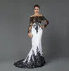 White and Black Mermaid Evening Dresses 2020 New Selling Custom Applique Offtheshoulder Long Sleeve Lace Formal Prom Party G8615880