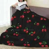 Filtar svart söt körsbär mönster toppkvalitet bekväm säng bäddsoffa mjuk filt söt enkel ganska girly blommor blommor