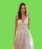 Graceful V Neck Beach Wedding Dresses Backless 3D Floral Appliqued Lace Bridal Gowns Tulle vestido de novia Plus size6829787
