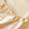 Fitted Sheet High-End Solid Color Mattress Cover With Elastic Band Bed Sheet Luxury Satin Bedsheet 240401