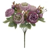 Fiori decorativi simulazione del matrimonio Peonies bouquet seta finta pianta verde decorazione floreale decorazione artificiale fiore rosso peonia