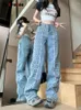 Jeans femminile cotvotee patchwork per donne 2024 moda streetwear vintage tasche a quadri casual zipper pantaloni dritti