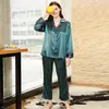 Hemkläder Silk Sovande pyjamas för kvinnor Solid underkläder Setturn-Down Collar Elegant Womens Pijamas