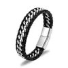 Link Armbanden sieraden eenvoudige stijl titanium stalen ketting geweven lederen armband retro punk heren cowhide