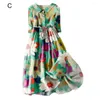 Party Dresses Women Bohemian Dress Breathable Clothing Style Cartoon Flower Printed Midi With For Dating